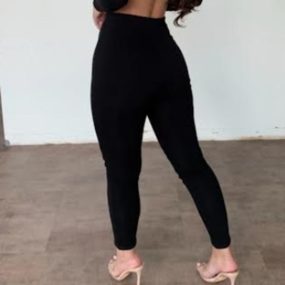 Black Matching Set , 2 piece Crop Top with Peep Hole and Pants - Picture 4 of 4